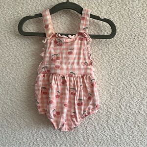 Angel Dear Baby Bubble Romper Gingham Plaid Cherries‎ Bamboo Size 0-3 Months
